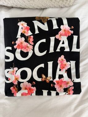 Anti Social Social Club Black Tee with Pink Floral Print